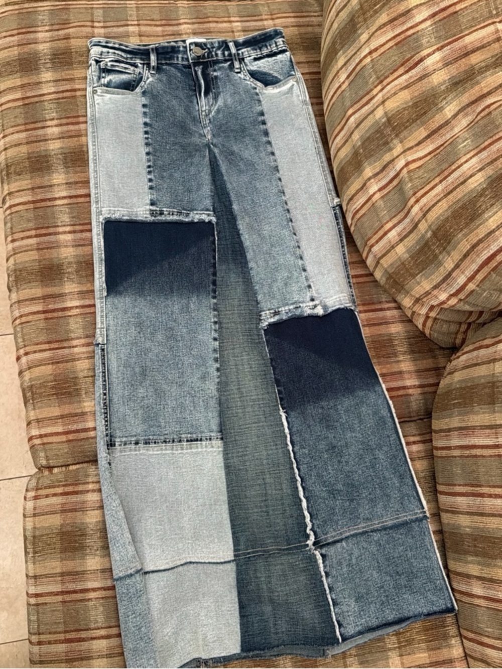 Wash lab Patchwork Denim Maxi Skirt - Multi-Blue - Picture 2 of 7